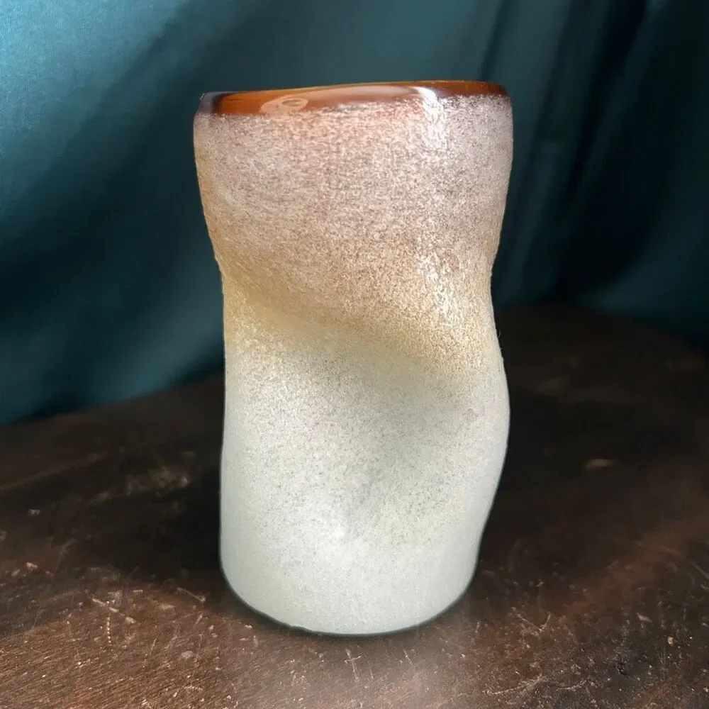Mexican Hand Blown Seeded Textured Twist Glass White Amber